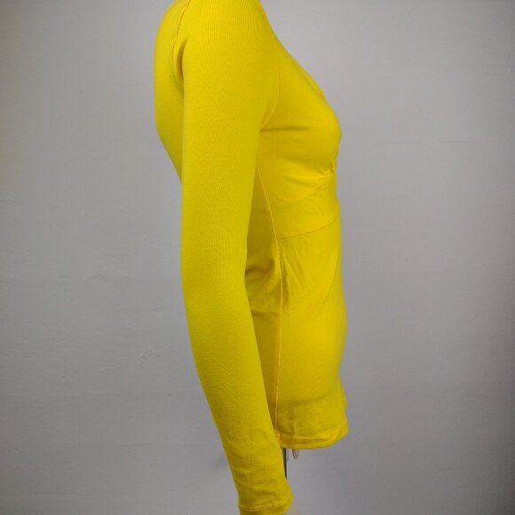 NWT Boston Proper yellow twisted V-Neck casual long sleeve blouse ladies XXS - Picture 3 of 8